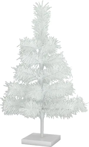 Árbol de Navidad de mesa pequeño de 18 pulgadas, ramas de plumas de oropel artificial clásico para interiores y exteriores, soporte de base de Blanco