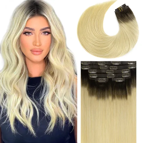Miniatura 52 de Lacer Hair Glam - Extensiones de cabello humano con clip, sin costuras, color negro hueso, 4.33 oz, 7 unidades, 20 pulgadas, con clip de trama