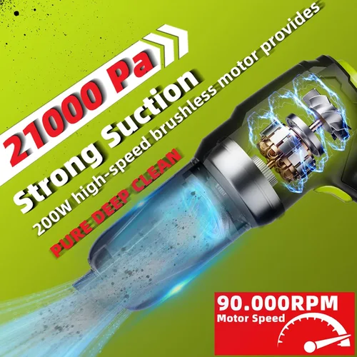 Miniatura 2 de Aspiradora de mano inalámbrica para automóvil con succión fuerte de 21000Pa, kit de aspiradora portátil inalámbrica y soplador 3 en 1 con motor sin