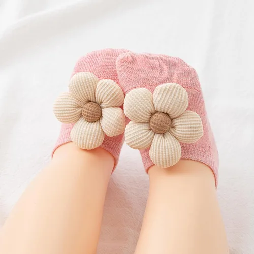 Miniatura 2 de VWU Calcetines para bebé con agarres, para bebés, niñas y niños, corte bajo, antideslizantes, de algodón, lindas, flores, 0-24 meses