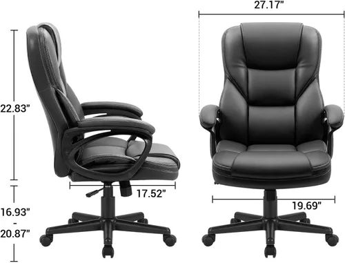 Miniatura 3 de Furmax Silla ejecutiva de oficina con respaldo alto, ajustable, silla de escritorio para el hogar, silla giratoria para computadora, de piel Negro