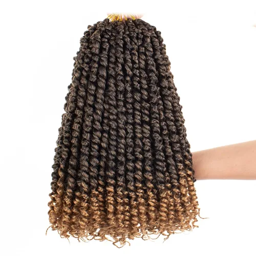 Miniatura 16 de Leeven Cabello de Ganchillo para Mujeres 16 Pulgadas Cabello de Passion Twist Pre-Retorcido 8 Paquetes Ombre Marrón Pre-Enrollado Bomb Crochet #T30