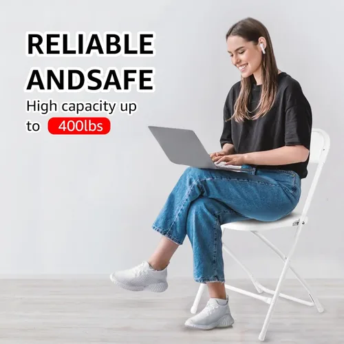 Miniatura 7 de Paquete de 4 sillas plegables blancas, silla plegable comercial apilable portátil, silla plegable de plástico para interiores y exteriores
