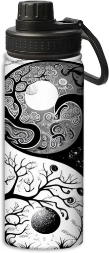 Miniatura 22 de Hermosa botella de agua de acero inoxidable de 18 onzas con patrón circular de mandala dorada, botella de agua deportiva de doble pared aislada al