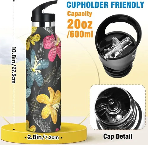 Miniatura 2 de Insulated Water Bottle with Straw Colorful Flowers Double Wall Vacuum Insulated Lightweight for Sport Gym Outdoor Travel School