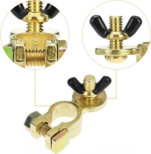 Miniatura 4 de QWORK® 2 pares de conectores de terminal de batería de latón, terminal de batería, poste superior, abrazaderas de terminal de batería de grado