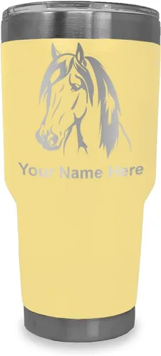 Miniatura 8 de LaserGram Vaso aislado al vacío de 20 onzas, cabeza de caballo 1, grabado personalizado incluido (negro)
