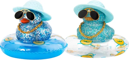 wonuu 2 piezas de decoración de tablero de automóvil, patos de colores, pato de goma para adornos de automóvil, accesorios con mini sombrero, gafas