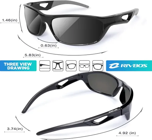 Miniatura 3 de RIVBOS Polarized Sports Sunglasses Driving Sun Glasses Shades for Men Women Tr90 Frame for Cycling Fishing Running RB831 Negro&gris