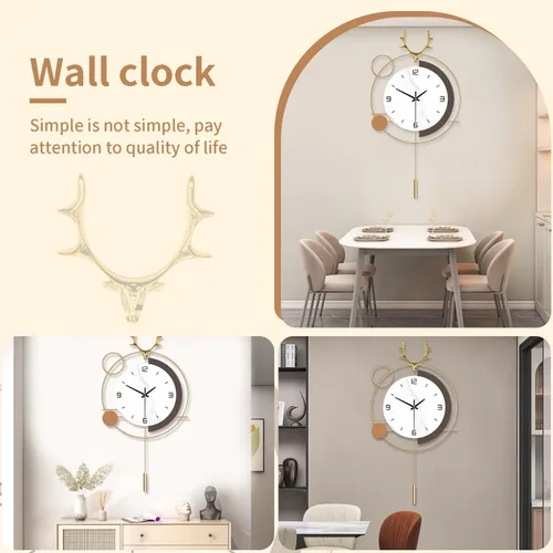 Miniatura 5 de Reloj de pared decorativo de cuarzo silencioso con péndulo, funciona con pilas, grande de 13 x 25 pulgadas para decoración de pared de sala de Dorado