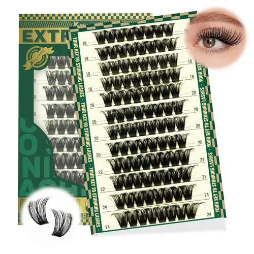 Miniatura 77 de KEYYOU Racimos de pestañas, 96 piezas de extensiones de pestañas DIY, rizado D de 16 mm, negro, realista, no irritante, fácil de colocar en casa