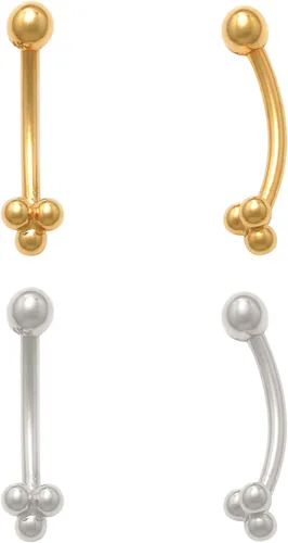 ANYGOLDS 14K Solid Gold Floral Trinity Curved Barbell Earring - 16gauge Eyebrow, Cartilage, Daith & Helix Piercing Jewelry - Tragus, Conch, Rook &