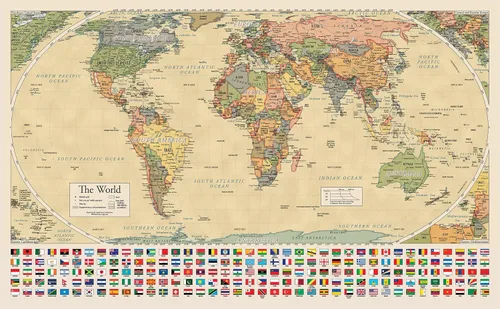 Miniatura 6 de Mapa del Mundo Azul Equal Earth (Azul Claro)