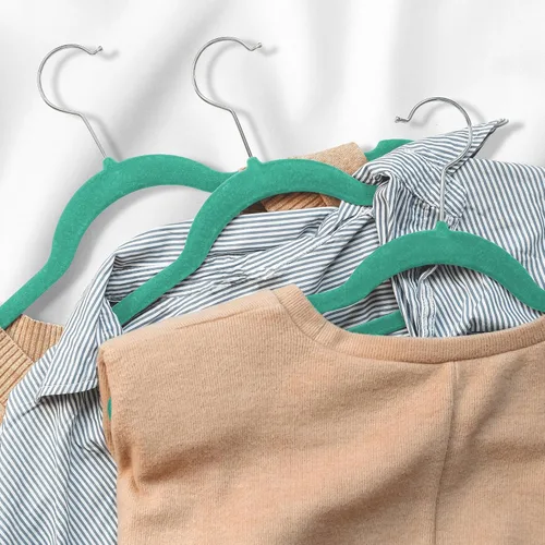 Miniatura 6 de Casafield 50 perchas de terciopelo para niños, tamaño de 14 pulgadas, color verde azulado