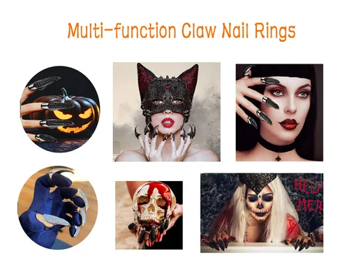 Miniatura 2 de Juego de 10 uñas falsas Bestga. Estilo gótico, punk, para fiesta de disfraces, con cristales y estrás pegados, uñas falsas en forma de anillo, 3