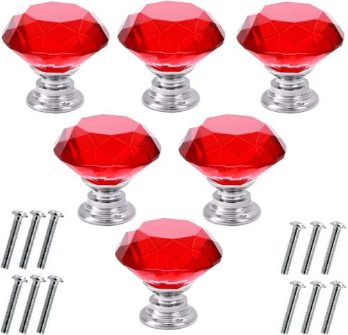 Miniatura 17 de Akstore 6 pomos de cristal para gabinetes de 1.18 pulgadas (1.181 in) con forma de diamante, para cajones de cocina, aparador, armario, tiradores