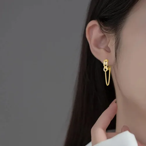 Miniatura 2 de SLUYNZ Aretes de aro de cadena de plata de ley para mujeres, adolescentes, aretes de aro minimalistas con borla