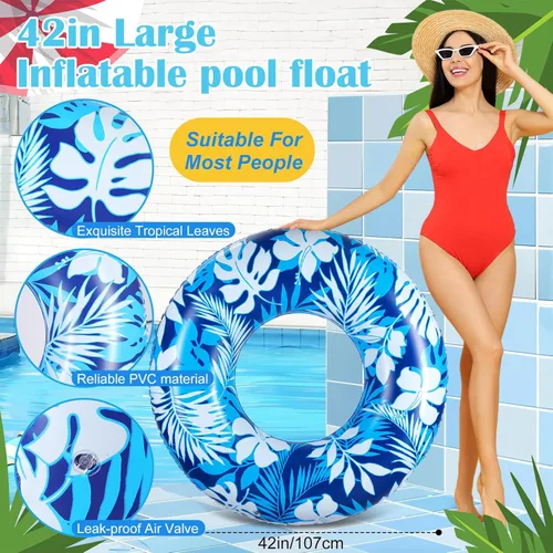 Miniatura 5 de 2 tubos de piscina para adultos de 42 pulgadas, flotadores inflables grandes de 42 pulgadas, hojas tropicales, flotadores inflables para piscina