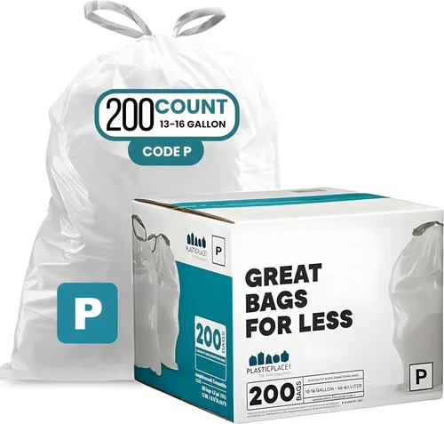 Miniatura 9 de Plasticplace Bolsas de basura de ajuste personalizado, compatibles con simplehuman Code P (100 unidades) forros de basura blancos con cordón de 13 a