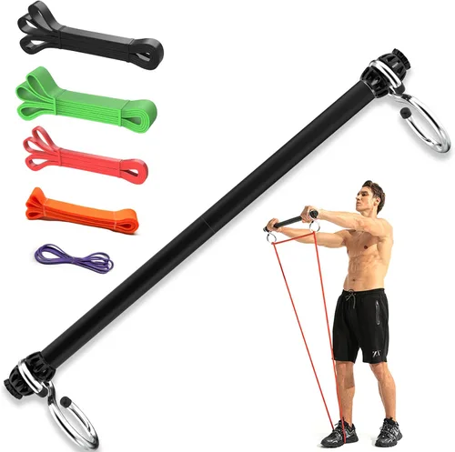 Miniatura 8 de Barra de banda de resistencia, barra de pilates portátil con bandas de resistencia, entrenamiento de gimnasio en casa, sentadillas, yoga, pilates