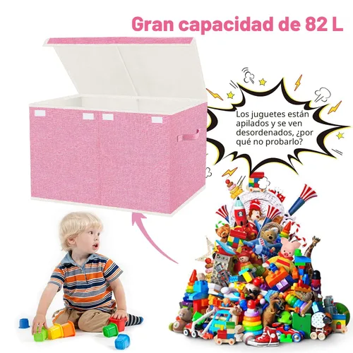Miniatura 5 de Caja grande plegable de almacenamiento para juguetes con tapa y asas - Baúl organizador para niños para juguetes, ropa, mantas