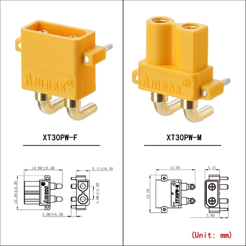 Miniatura 7 de ELFCULB 10 pares de conectores Amass XT30PW, XT30 macho hembra bala para mini-UAV robot Lipo batería (amarillo)