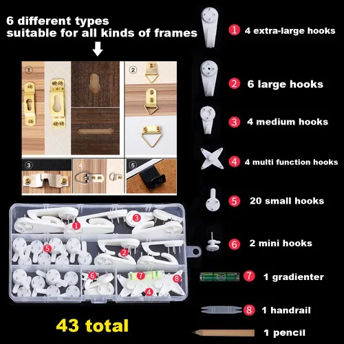 Miniatura 2 de EuTengHao 43 tornillos invisibles para uñas, ganchos de pared sin rastro, ganchos de fotos sin rastro, ganchos de fotos para pared dura, ganchos