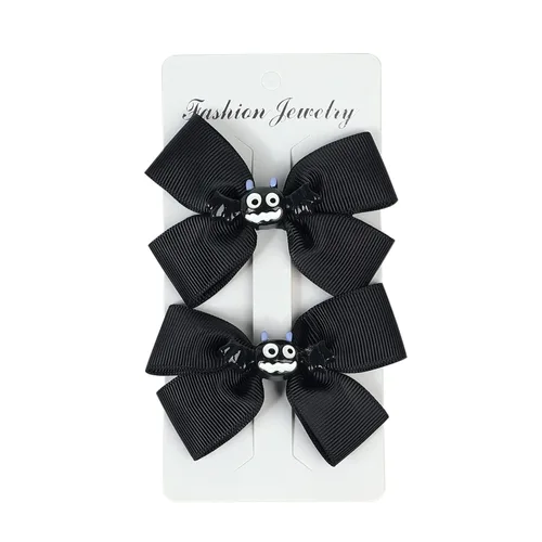 Miniatura 8 de Lazo para el pelo de Halloween, calabaza, murciélago, araña, fantasma, horquilla para fiesta de Halloween, accesorios para el cabello (negro A)