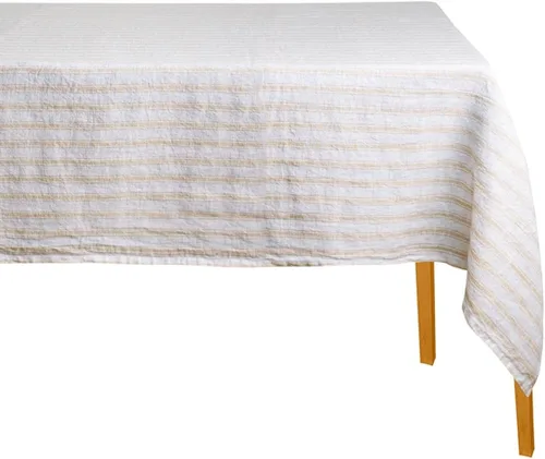 Miniatura 3 de Mantel color beige, mantel a rayas beige 100% lino para mesas rectangulares (98 x 63), mantel lavable estilo granja para comedor, cocina, fiestas
