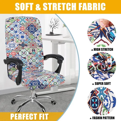 Miniatura 4 de Smiry - Fundas elásticas estampadas para silla de oficina y computadora, universales, giratorias, extraíbles, lavables, de licra, protector suave