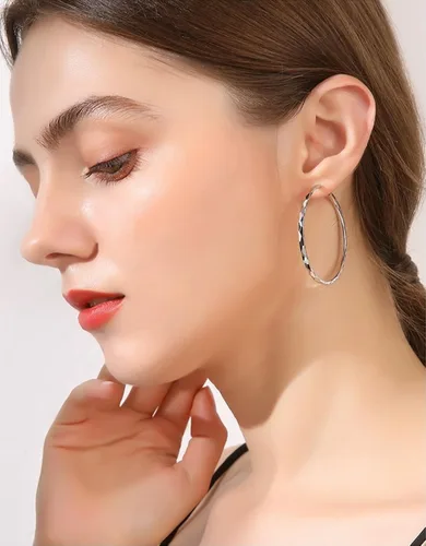 Miniatura 4 de Aretes de aro de plata de ley para mujer, 3 pares de arracadas grandes de plata chapada en oro blanco de 14 quilates, hipoalergénicos, ligeros