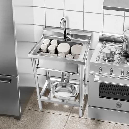 Miniatura 2 de YORKING Fregadero de acero inoxidable, fregadero de cocina de un solo tazón con tubo de agua fría y caliente para lavandería, granja