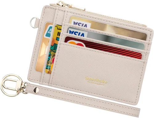 Miniatura 19 de Cartera delgada para mujer con bloqueo RFID para tarjetas de crédito, porta tarjetas tipo pulsera con cremallera para identificación, cartera