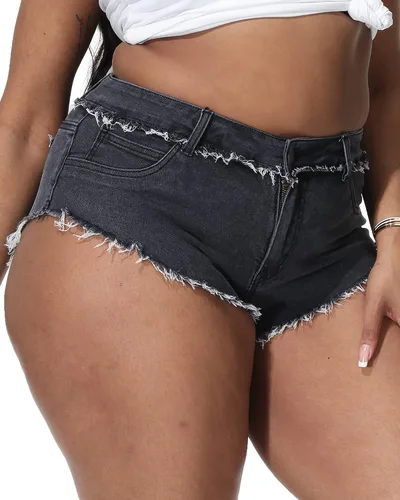 Miniatura 4 de ALLEGRACE Pantalones cortos de mezclilla de talla grande sexy para mujer, pantalones cortos de cintura alta desgastados con bolsillos