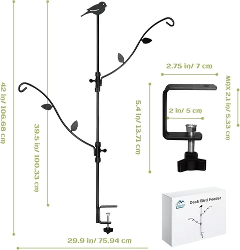 Miniatura 3 de Comedero para pájaros de cubierta con múltiples ganchos y ramas ajustables para porche Poste comedero para pájaros de cubierta-Negro