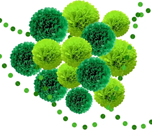 Miniatura 10 de Decoraciones de fiesta negras y doradas, 16 piezas de pompones de papel de seda, kit de guirnalda de papel para fiesta de Año Nuevo, graduación