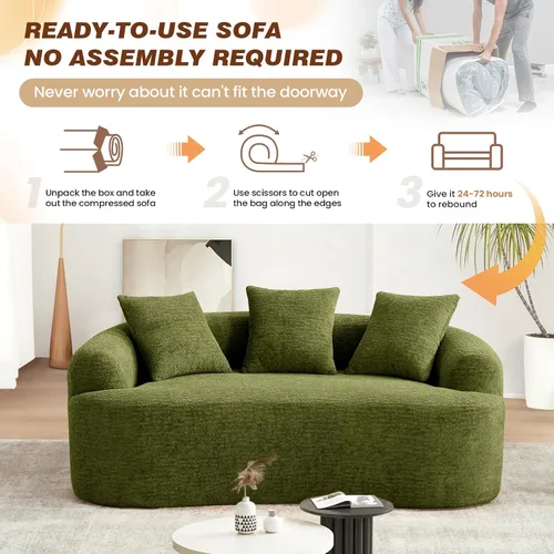 Miniatura 5 de Sofá modular curvado de 110 pulgadas para sala de estar, moderno sofá modular de felpa de felpa de gran tamaño con asiento profundo comprimido sin