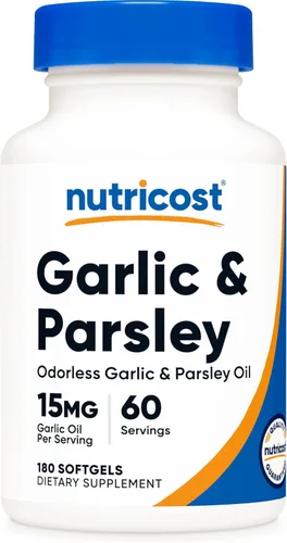 Nutricost Aceite de ajo y perejil inodoro, 180 cápsulas blandas para 60 porciones por botella, sin OMG