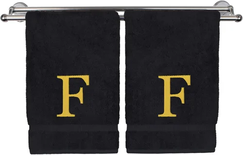 Miniatura 128 de Toalla de mano monogramada, regalo personalizado, juego de 2 - Toalla bordada con letra de bloque dorada - Extra absorbente 100% algodón turco