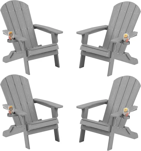 Miniatura 40 de YEFU Silla Adirondack, silla Adirondack de plástico de gran tamaño, sillas plegables para exteriores con soporte para tazas, silla de césped
