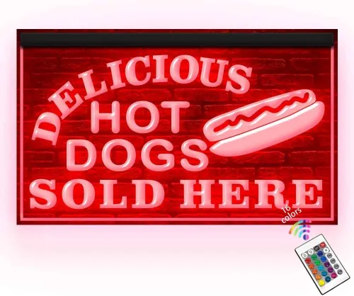110250 Delicious Hot Dog Sold Here Fast Food Cafe Shop - Letrero de neón con luz LED (12 x 8 pulgadas, 16 colores por control remoto)