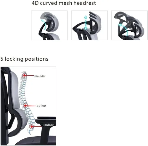 Miniatura 7 de SUNLINE Elevate - Silla de oficina - Sistema de soporte lumbar ergonómico y ajustable con base de aluminio - Reposacabezas de malla curva 4D