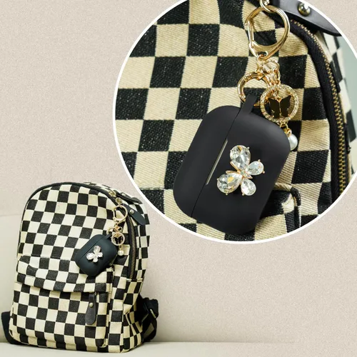 Miniatura 5 de Wonhibo Funda para Airpods Pro 2 para mujer, bonita funda de silicona de mariposa para Airpod Pro de 2ª generación 2022 con llavero (negro)