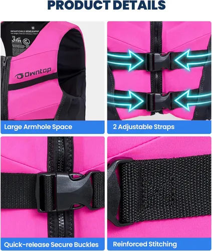 Miniatura 6 de Owntop Chaleco de natación para niños y jóvenes Chaqueta de natación de neopreno ligera y de secado rápido Kayak, entrenamiento de natación, Rosa