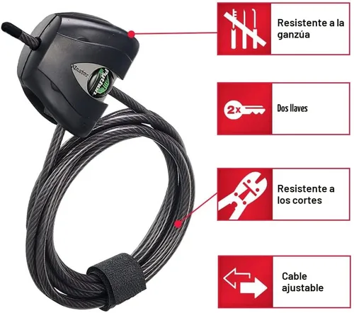 Miniatura 3 de Master Lock Candado de cable de acero pitón negro con llaves, cámara antirrobo resistente y cable de bloqueo de kayak, paquete de 2, 8417T