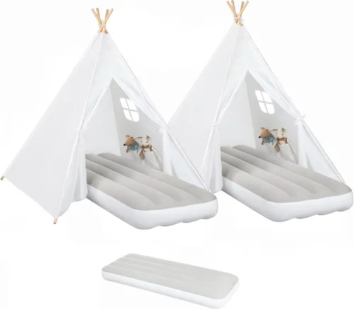 Paquete de 2 Tiendas de Campaña Tipo Tipi para Niños con Colchón Inflable, Luz, Tiendas para Pijamadas de Niños Pequeños en Interiores, Tiendas para
