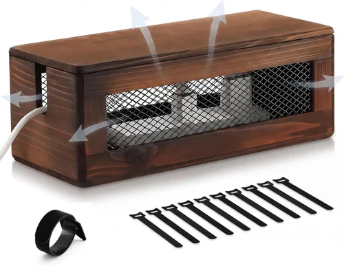 Miniatura 7 de Chunful Caja de organización de cables de 13 pulgadas, organizador de cables de madera con tapa magnética y organizador para regleta