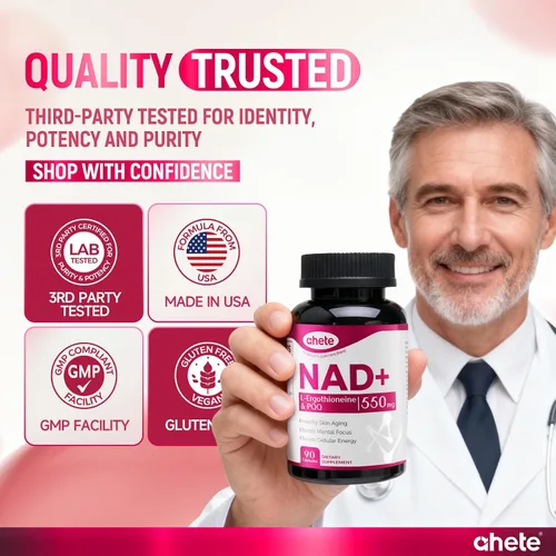 Miniatura 6 de Suplemento NAD con L-ergotioneína, PQQ, vitamina B6 y suplemento NMNH - para salud celular, apoyo energético y envejecimiento saludable para mujeres