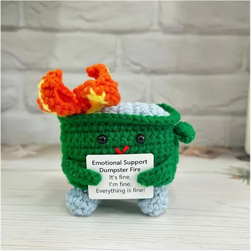 Miniatura 18 de RovyFota Contenedor de basura de ganchillo de apoyo emocional con tarjeta positiva, bonita decoración de habitación, juguetes de punto, divertidos