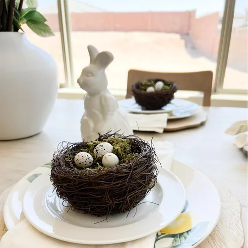 Miniatura 7 de Nido de pájaros artificiales, 4 piezas hechas a mano naturales para pájaros de Pascua, nido de ratán, para jardín, patio, hogar, fiesta, decoración
